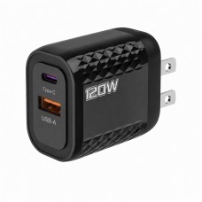 120W USB C Wall Charger, Dual-Port USB C and USB A, Black