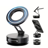  Vacuum Magnetic Phone Holder for Car 360° Adjustable Suction Cup Mount, Foldable Dashboard Stand, Black Hands-Free Smartphone Holder for Smooth Surfaces