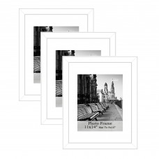 3-Pack White Photo Frame Set, Mat to 8 x 10"  for Wall Pictures, Decor, Home, Tablestand  - 11 x 14" (28 x 35.5 cm)