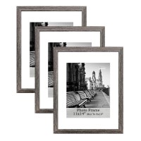 3-Pack Wood Style Photo Frame Set, Mat to 8 x 10"  for Wall Pictures, Decor, Home, Tablestand  - 11 x 14" (28 x 35.5 cm)