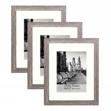 3-Pack Wood Style Photo Frame Set, Mat to 5 x 7"  for Wall Pictures, Decor, Home, Tablestand  - 8 x 10" (20 x 25 cm)