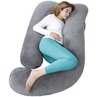 U-Shaped Pregnancy Pillow, Full Body Maternity Pillow with Soft Velvet Cover & Adjustable PP Cotton Filling, Grey, for Side Sleeping, Back, Belly, Waist & Leg Support