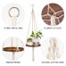 Macrame Plant Hanger, Indoor Hanging Planter Shelf Pot Holder with Wood Tray, Boho Home Decor - VW8F