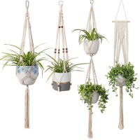 Macrame Plant Hangers, 4 Set Hanging Planters for Home Decor, Indoor, Outdoor - 6YZZ