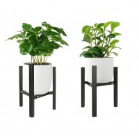 2-Pack Adjustable Metal Plant Stand  Fits 8"–12" Pots Heavy-Duty Indoor Planter Holder Modern Mid-Century Plant Stands Flip-Height Design Steel Construction Living Room & Patio Décor – Black