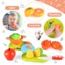 BeebeeRun 41 Pcs Cutting Pretend Play Food with Clear Backpack, Educational Food Learning Toys with Plastic Fruits, Vegetables, Mini Dishes, Pots, Pans - 8400