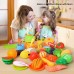 BeebeeRun 41 Pcs Cutting Pretend Play Food with Clear Backpack, Educational Food Learning Toys with Plastic Fruits, Vegetables, Mini Dishes, Pots, Pans - 8400