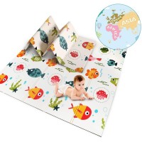 Baby Play Mat, Large Foam Crawling Playmat, Extra Thick Folding Reversible Waterproof Non Toxic Portable Floor Mat with Letters and Numbers 196 x 77 x 1.5 cm