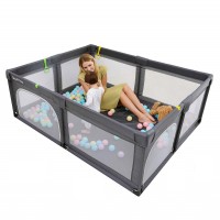 Baby Playpen, 200 x 180 cm Extra Large Playyard, Reliable Kids Activity Center with Anti-Slip Suckers and Super Soft Breathable Mesh for Babies, Toddlers (Dark Grey)