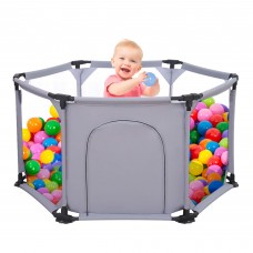 ARKMIIDO Portable 6-Panel Playard Playpen with Breathable Mesh for Kids, Babies, Toddlers, 134 x 121 cm (Grey)