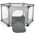 ARKMIIDO Portable 6-Panel Playard Playpen with Breathable Mesh for Kids, Babies, Toddlers, 134 x 121 cm (Grey)