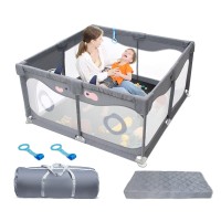 Baby Playpen with Mat, 50" x 50" x 27" Play Yard with Washable Playmat, Thickened Steel Pipes  for Babies, Toddlers - BP5027-H