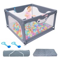 Baby Playpen with Mat, 120 x 120 cm Playard Activity Center with Anti-Slip, Breathable Mesh, Padded Playmat, Storage Bag - BP5127-M