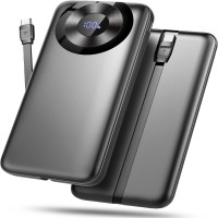 10000mAh Power Bank Built-In USB-C Cable Black Travel