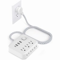 9-in-1 Surge Protector Power Bar 6 AC Outlets, 3 USB-A Ports, 1 USB-C Port, Braided Extension Cord, Flat Plug Desktop Charging Station for Home Office Dorm
