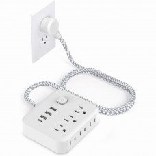 9-in-1 Surge Protector Power Bar 6 AC Outlets, 3 USB-A Ports, 1 USB-C Port, Braided Extension Cord, Flat Plug Desktop Charging Station for Home Office Dorm