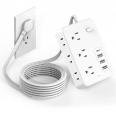 Power Strip with USB Ports, 6 AC Outlets, 3 USB-A & 1 USB-C Charging Ports, 4.8 ft Flat Extension Cord, 45° Angled Plug, Wall Mountable Charging Station for Home Office Desk