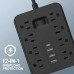 12-in-1 Power Strip with USB-C, 8 AC Outlets, 3 USB-A Ports, 5 ft Extension Cord, Overload Protection Switch, Wall Mountable Power Bar for Home Office Desk Dorm
