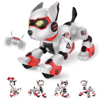 Remote Control Robot Dog Toy for Kids, Rechargeable RC Robotic Puppy with Gesture Control, Touch Sensor, LED Eyes, Music, Stories, Programmable Actions, USB Charging K101