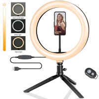 10 inch LED Ring Light with Tripod Stand & Phone Holder Dimmable Desk Makeup Kit Photography Video Lamp - BW-SL3