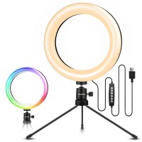 8" LED Ring Light with Aluminum Alloy Shell and Tripod, 3 Modes with 11-Level Brightness Color Temp 2700K-5500K for Live Stream - EGL-03