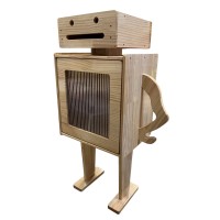 Retro Robot Storage Cabinet, Wooden Multifunctional Storage Box with Translucent Door for Home, Living Room, Office