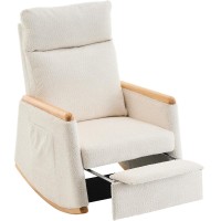 Accent Rocking Chair with Footrest, Upholstered Lounge Armchair with Solid Wood Base, High-Back, Side Pocket for Home, Living Room, Bedroom - W2231P188207