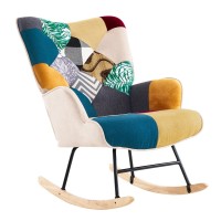 Boho Patchwork Rocking Chair Upholstered Nursery Glider with High-Density Foam, Solid Wood Rockers, 330 lb Capacity Accent Lounge Chair for Living Room & Bedroom Boho Patchwork Rocking Chair Upholstered Nursery Glider with High-Density Foam, Solid Wood Rockers, 330 lb Capacity Accent Lounge Chair for Living Room & Bedroom