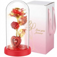 RoseFlower Glass Rose Gift Lamp LED Lighted Romantic Rose with Heart Base Perfect Gift for Valentine’s Day, Anniversary & Special Occasions 22.5cm (8.9in) Red Color