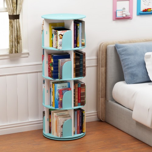 4 Tier 360° Rotating Stackable Shelves Bookshelf Organizer-White Color