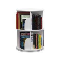 2 Tier 360° Rotating Stackable Shelves Bookshelf Organizer (White) - Intexca