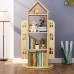 4-Tier Rotating House-Shaped Bookshelf, 360° Solid Wood Rotating Stackable Shelves Bookshelf Organizer for Home, Bedroom, Office 