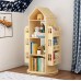 4-Tier Rotating House-Shaped Bookshelf, 360° Solid Wood Rotating Stackable Shelves Bookshelf Organizer for Home, Bedroom, Office 
