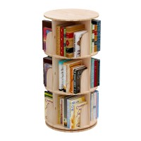 3 Tier Rotating Bookshelf, 360° Solid Wood Rotating Stackable Shelves Bookshelf Organizer for Home, Bedroom, Office