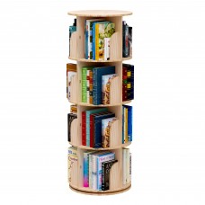 4 Tier Rotating Bookshelf, 360° Solid Wood Rotating Stackable Shelves Bookshelf Organizer for Home, Bedroom, Office