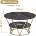 Round Coffee Table, 80cm Grey Gold Faux Marble Table with 2 Tier Storage for Home, Living Room (Grey-Gold) - COCO-Gray-CoffeeTableGG&G-FWS