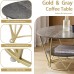 Round Coffee Table, 80cm Grey Gold Faux Marble Table with 2 Tier Storage for Home, Living Room (Grey-Gold) - COCO-Gray-CoffeeTableGG&G-FWS