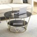 Round Coffee Table, 80cm Grey Gold Faux Marble Table with 2 Tier Storage for Home, Living Room (Grey-Gold) - COCO-Gray-CoffeeTableGG&G-FWS