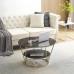 Round Coffee Table, 80cm Grey Gold Faux Marble Table with 2 Tier Storage for Home, Living Room (Grey-Gold) - COCO-Gray-CoffeeTableGG&G-FWS