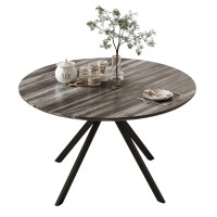 47 inch Round Dining Table, Wooden Tabletop and Metal Frame for 4-6 People, Home, Kitchen, Living Room (Grey) - HCCZY033BK-A