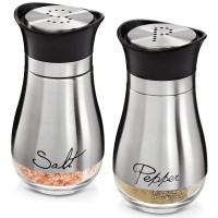 2-Pack Stainless Steel Salt and Pepper Shakers Set, 4oz Refillable Condiment Shaker Set with Glass Bottom for Home, Kitchen, Restaurants - TLG001