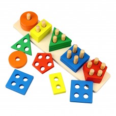 25 PCS Wooden Educational Toy Set, 5-Column Shape Matching Color Sorting Stacking Blocks