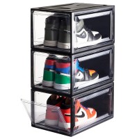 3-Pack Stackable Shoe Box, Multipurpose Clear Storage Organizer for Men, Women, Up to Size 14US