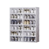 ANTBOX Portable Shoe Rack Organizer, Stackable Sneaker Organizer Cabinet with Magnetic Door, Folding Design, Clear Plastic Storage Container, 6 Tier 24 Pairs (Clear) - SC2-D6(C)