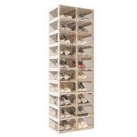 ANTBOX Portable Shoe Rack Organizer, Stackable Sneaker Organizer Cabinet with Magnetic Door, Folding Design, Clear Plastic Storage Container, 10 Tier 20 Pairs (Brown) - ST2-D10