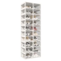 ANTBOX Portable Shoe Rack Organizer, Stackable Sneaker Organizer Cabinet with Magnetic Door, Folding Design, Clear Plastic Storage Container, 10 Tier 20 Pairs (Clear) - ST2-D10