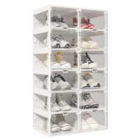 ANTBOX Portable Shoe Rack Organizer, Stackable Sneaker Organizer Cabinet with Magnetic Door, Folding Design, Clear Plastic Storage Container, 6 Tier 12 Pairs (Clear) - ST2-D6