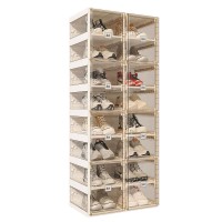 ANTBOX Portable Shoe Rack Organizer, Stackable Sneaker Organizer Cabinet with Magnetic Door, Folding Design, Clear Plastic Storage Container, 8 Tier 16 Pairs (Brown) - ST2-D8