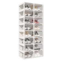 ANTBOX Portable Shoe Rack Organizer, Stackable Sneaker Organizer Cabinet with Magnetic Door, Folding Design, Clear Plastic Storage Container, 8 Tier 16 Pairs (Clear) - ST2-D8