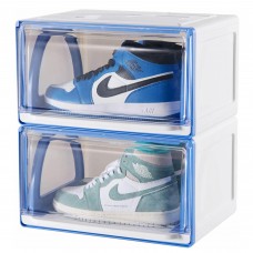 2-Pack Stackable Shoe Box, Sneaker Storage Organizer with Drawer Pull-Out Sliding, Side View